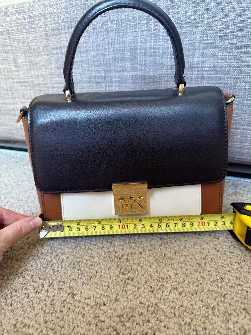 Michael Kors Colorblock Leather Top-Handle Satchel in Black/Cream/Tan